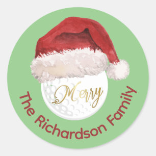 Vrolijk kerstfeest Golf Ball Santa Pet Naam Ronde Sticker