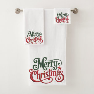 Vrolijk Kerstfeest Gotische Borduurwerk Typografie Bad Handdoek