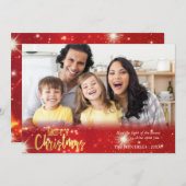 Vrolijk kerstfeest, goud en wit licht op rood feestdagenkaart (Voorkant / Achterkant)