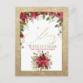 Vrolijk Kerstfeest Goud Glitter Red Poinsettia Feestdagenkaart