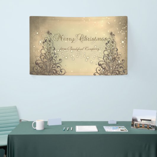 Vrolijk kerstfeest, goud, kerstboom, sparkle spandoek (Beurs)