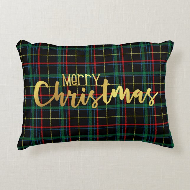 Vrolijk Kerstfeest Goud Metallic Accent Kussen (Voorkant)