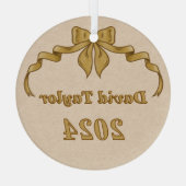 Vrolijk kerstfeest gouden boog glas ornament (Achterkant)