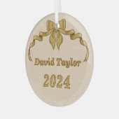 Vrolijk kerstfeest gouden boog glas ornament (Voorkant links)