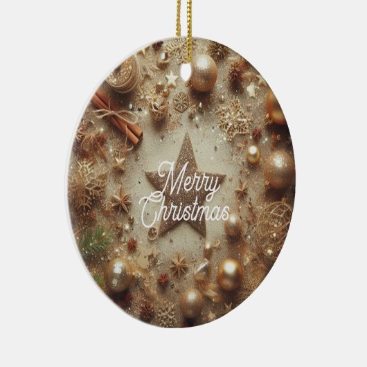 Vrolijk Kerstfeest Gouden Glitter Star Keramisch Ornament (Rechts)