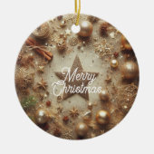 Vrolijk Kerstfeest Gouden Glitter Star Keramisch Ornament (Voorkant)