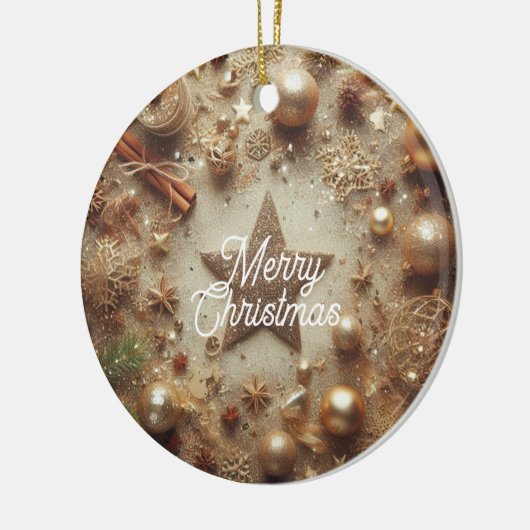 Vrolijk Kerstfeest Gouden Glitter Star Keramisch Ornament (Links)