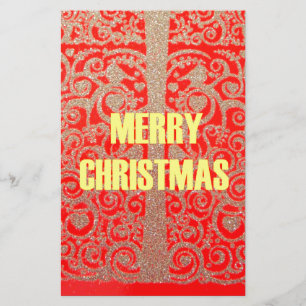 Vrolijk Kerstfeest Gouden Rode Sneeuw Glitter Hear Briefpapier