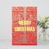 Vrolijk Kerstfeest Gouden Rode Sneeuw Glitter Hear Briefpapier (Staand voorkant)