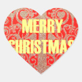 Vrolijk Kerstfeest Gouden Rode Sneeuw Glitter Hear Hart Sticker (Voorkant)