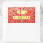 Vrolijk Kerstfeest Gouden Rode Sneeuw Glitter Hear Rechthoekige Sticker (Tas)