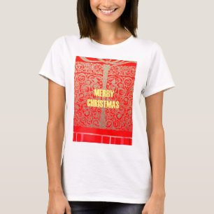 Vrolijk Kerstfeest Gouden Rode Sneeuw Glitter Hear T-shirt
