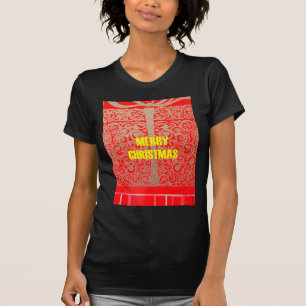 Vrolijk Kerstfeest Gouden Rode Sneeuw Glitter Hear T-shirt