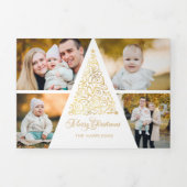 Vrolijk Kerstfeest Gouden Wervelboom 4 Fotocollage Drieluik Wenskaart (Cover)
