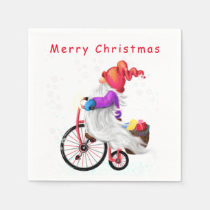 Vrolijk kerstfeest - Grappig gnome met Bike en Gif Servet