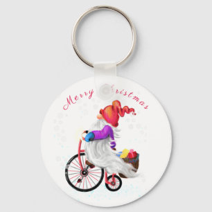Vrolijk kerstfeest - Grappig gnome met Bike en Gif Sleutelhanger
