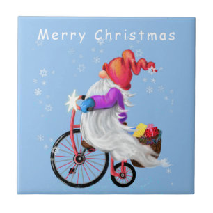 Vrolijk kerstfeest - Grappig gnome met Bike en Gif Tegeltje