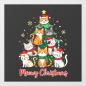 Vrolijk Kerstfeest Grappig Kerstkitten Kerstboom Raamsticker (Vel)