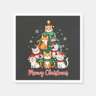 Vrolijk Kerstfeest Grappig Kerstkitten Kerstboom Servet