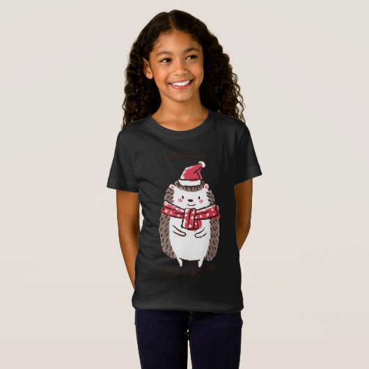 Vrolijk Kerstfeest Grappig Schattige Hedgehog Sant T-shirt (Voorkant volledig)
