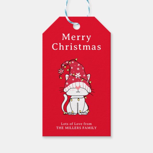 Vrolijk kerstfeest Grappig Schattige kerstkat Cadeaulabel (Voorkant)