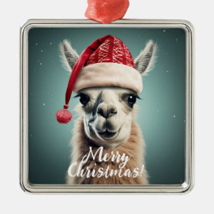Vrolijk Kerstfeest Grappig Schattige Lllama Alpaca Metalen Ornament