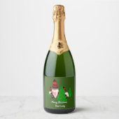 Vrolijk kerstfeest, grappige dwergen personalisere sparkling wijnetiket (Voorkant)