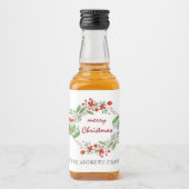 Vrolijk kerstfeest groen rode krans likeurfles etiket (Voorkant)