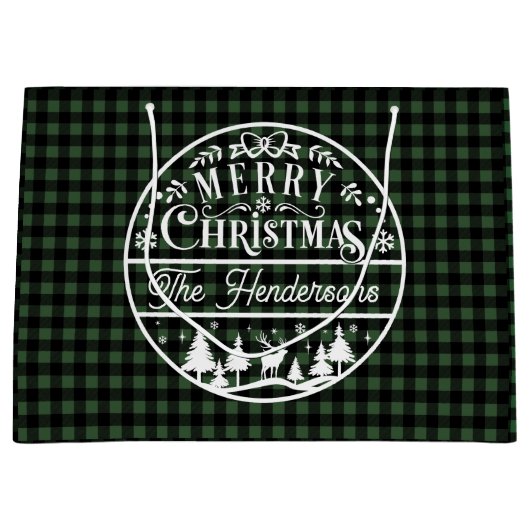 Vrolijk Kerstfeest Groen & Zwart Buffalo Plaid Cus Groot Cadeauzakje (Voorkant)