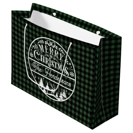 Vrolijk Kerstfeest Groen & Zwart Buffalo Plaid Cus Groot Cadeauzakje (Voorkant Gekanteld)