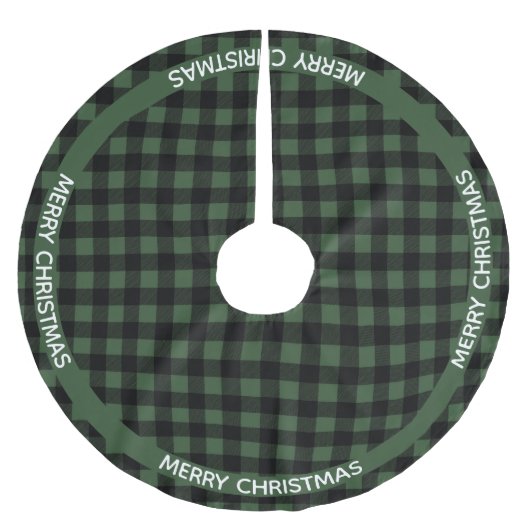 Vrolijk Kerstfeest Groen & Zwart Buffalo Plaid Cus Kerstboom Rok (Voorkant)