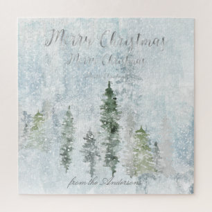 Vrolijk Kerstfeest Groet Winter Storm Pines Legpuzzel