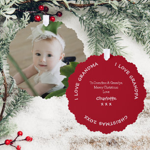 Vrolijk Kerstfeest Grootouders Naam en Baby Foto Ornament Kaart
