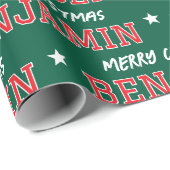 Vrolijk Kerstfeest Grootschalige Custom Name Groen Cadeaupapier (Rol Hoek)