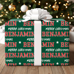 Vrolijk Kerstfeest Grootschalige Custom Name Groen Cadeaupapier