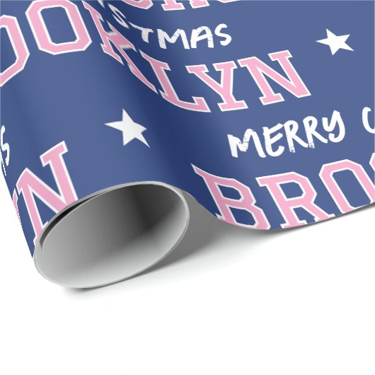 Vrolijk Kerstfeest Grootschalige Custom Name Navy Cadeaupapier (Rol Hoek)