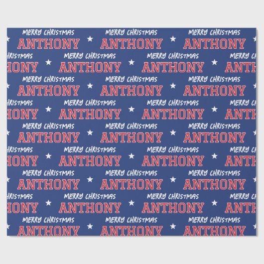 Vrolijk Kerstfeest Grootschalige Custom Name Red N Cadeaupapier (Vlak)