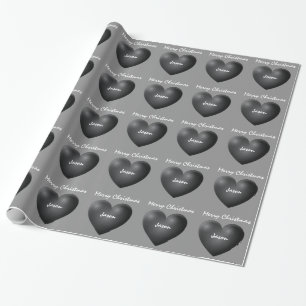 Vrolijk kerstfeest Grote 3D Heart Aangepaste Naam  Cadeaupapier