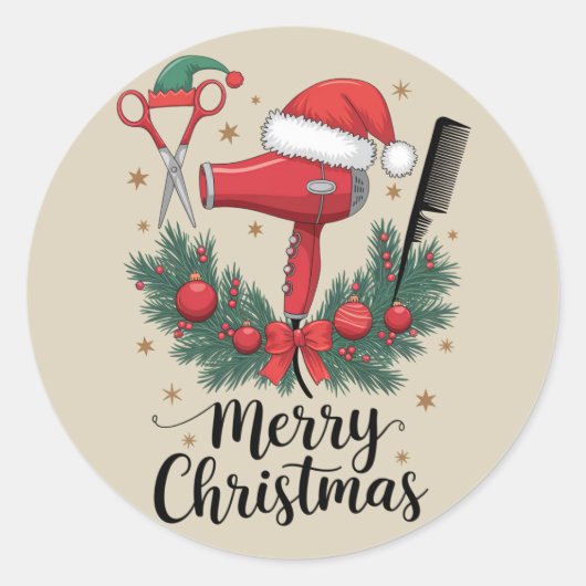 Vrolijk Kerstfeest Haarstylist Kapsalon Xmas Hair Ronde Sticker (Voorkant)