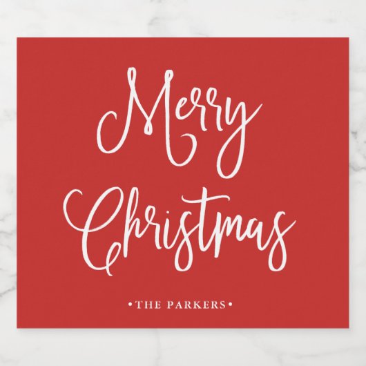 vrolijk kerstfeest | Handgeschreven script op rood Bier Etiket (Enkel label)