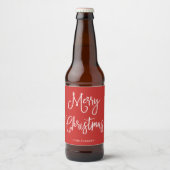 vrolijk kerstfeest | Handgeschreven script op rood Bier Etiket (Voorkant)
