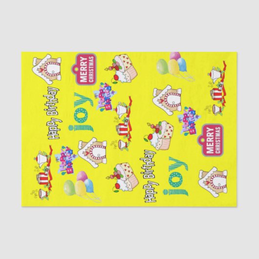 Vrolijk kerstfeest Happy Birthday Tissue Paper Tissuepapier (Voorkant)