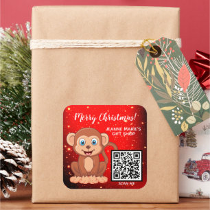 Vrolijk kerstfeest Happy Monkey QR-code Vierkante Sticker
