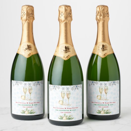 Vrolijk kerstfeest Happy Nieuwjaar Crystal Snowfla Sparkling Wijnetiket (Flessen)