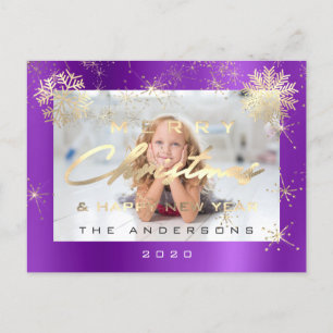 Vrolijk kerstfeest Happy Nieuwjaar Gold Paarse fot Briefkaart
