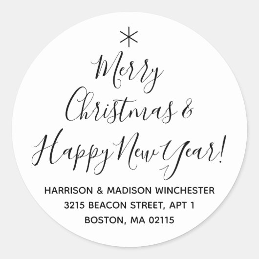 Vrolijk kerstfeest Happy Nieuwjaar retouradres Ronde Sticker (Voorkant)