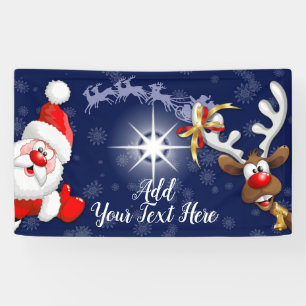 Vrolijk Kerstfeest Happy Santa en Reindeer Spandoek