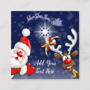 Vrolijk Kerstfeest Happy Santa en Reindeer Vierkante Visitekaartje