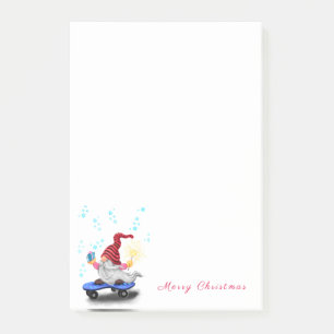 Vrolijk kerstfeest - Happy Skater Gnome met cadeau Post-it® Notes