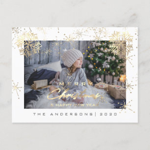 Vrolijk kerstfeest Happy Year Gold Snowflakes Foto Briefkaart